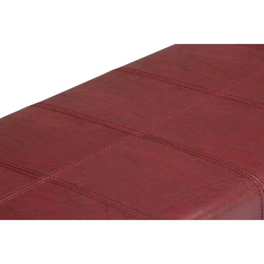 Radicchio Red Faux Leather Rectangular Storage Ottoman Bench