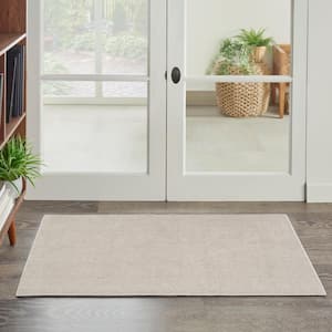 Textured Home Ivory doormat 2 ft. x 4 ft. Solid Geometric Contemporary Area Rug