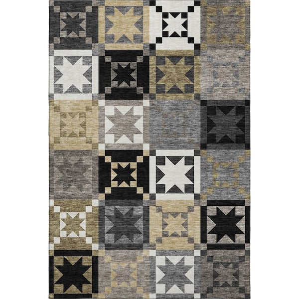 Mayfield Premium Machine Washable Abstract AMF2538 Black 9 ft. x 12 ft. Area Rug