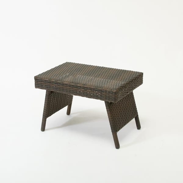 Salem Brown Rectangular Faux Rattan Outdoor Patio Side Table