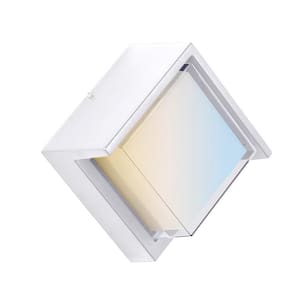 White LED Square Modern Outdoor Hardwired Selectable CCT 30K 40K 50K Wall Lantern Sconce with Canopy and No Bulbs Needed