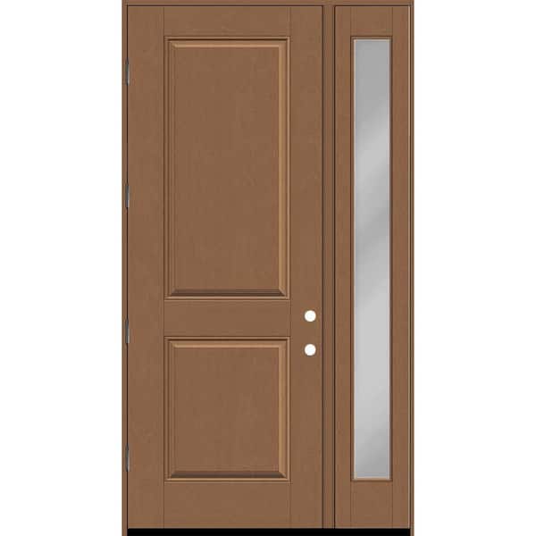 Steves & Sons Regency 51 in. x 96 in. 2P Squaretop RHOS AutumnWheat Stain Mahogany Fiberglass Prehung Front Door w/Clear12in.SL 6-9/16