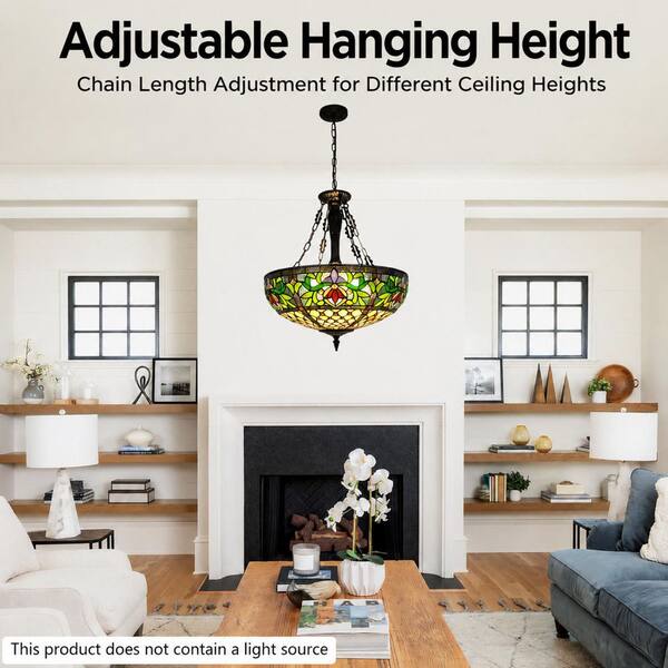 OUKANING 19.68 in. 5-Light Multi-Color Vintage Tiffany Shaded