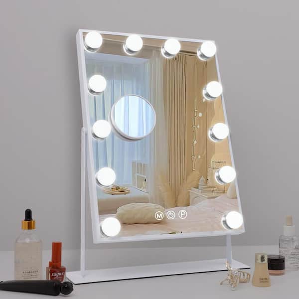 14.5 in. W x 18.5 in. H Tabletop Rectangular Framed Adjustable Brightness LED Bulb Hollywood Makeup Mirror White