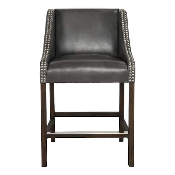 Benjara 37 in. H Gray Wood and Leatherette Counter Height Stool with ...