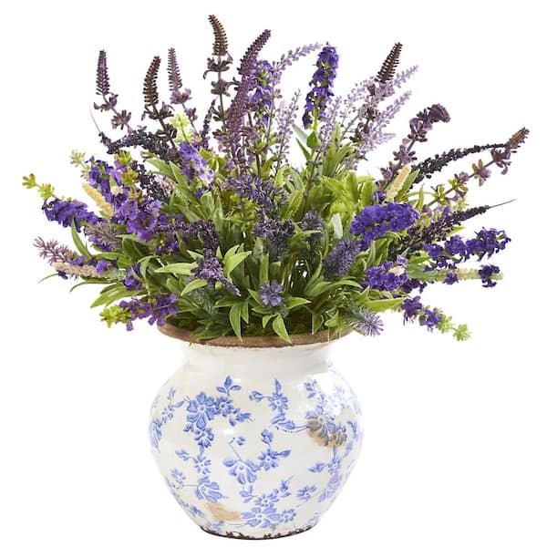 6.5 Lavender Artificial Flower Arrangement w/Ceramic Vase