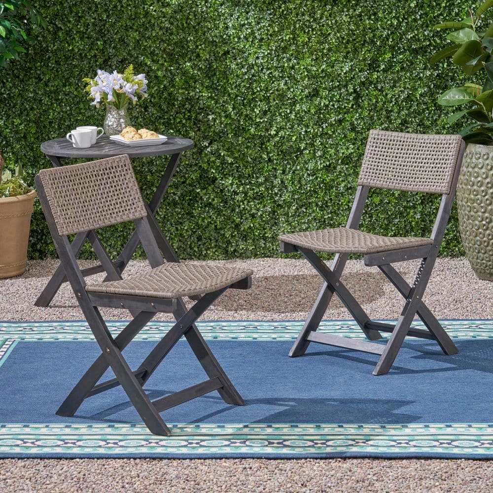 2-Pieces Outdoor Foldable Wood and Wicker Dining Chairs for Garden in Brown and Gray price history on PriceWatchPro