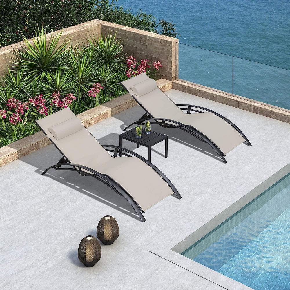 Patio Chaise Lounge Set Outdoor Beach Pool Sunbathing Lawn Lounger Recliner Chair Side Table Included price history on PriceWatchPro