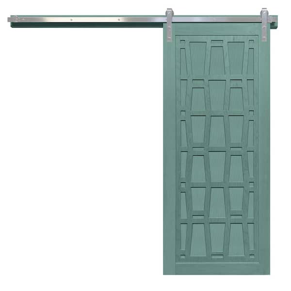 VeryCustom 42 in. x 84 in. Whatever Daddy-O Caribbean Wood Sliding Barn Door with Hardware Kit in Stainless Steel