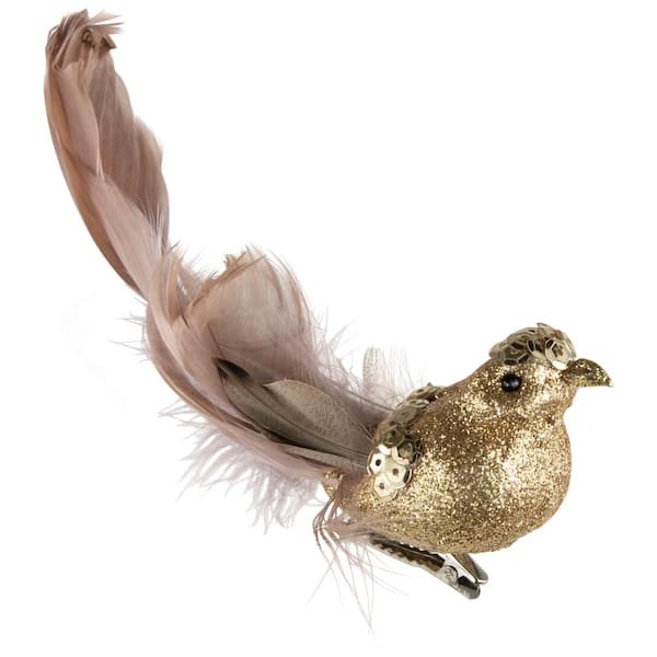 6.75 in. Gold Sequined and Glittered Clip-On Bird Christmas Ornament