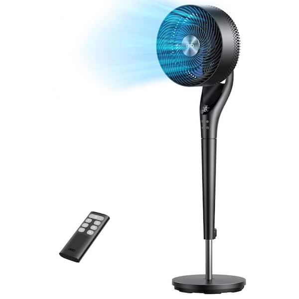 9 in. Air Circulator Pedestal Fan with Remote, 9-Speeds, 37-42in., 2D 120° Oscillation, 8-Hour Timer,Blue Blade in Black