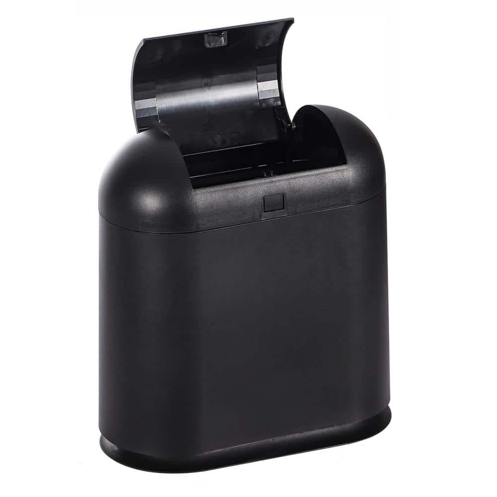 2.6 Gal. Black Plastic Narrow Trash Can with Press Top Lid