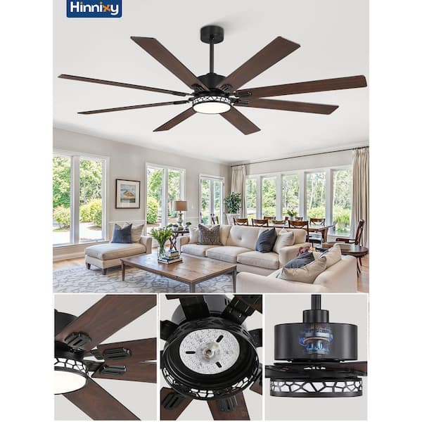 72 in. Indoor/Covered Outdoor Black Standard 6-Speed Downrod Mount Ceiling Fan with Lights and Remote Control