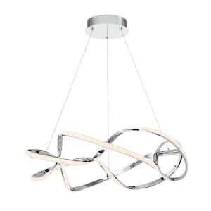 Interlace 28 in. 490-Watt Equivalent Integrated LED Chrome Pendant with Composite Shade