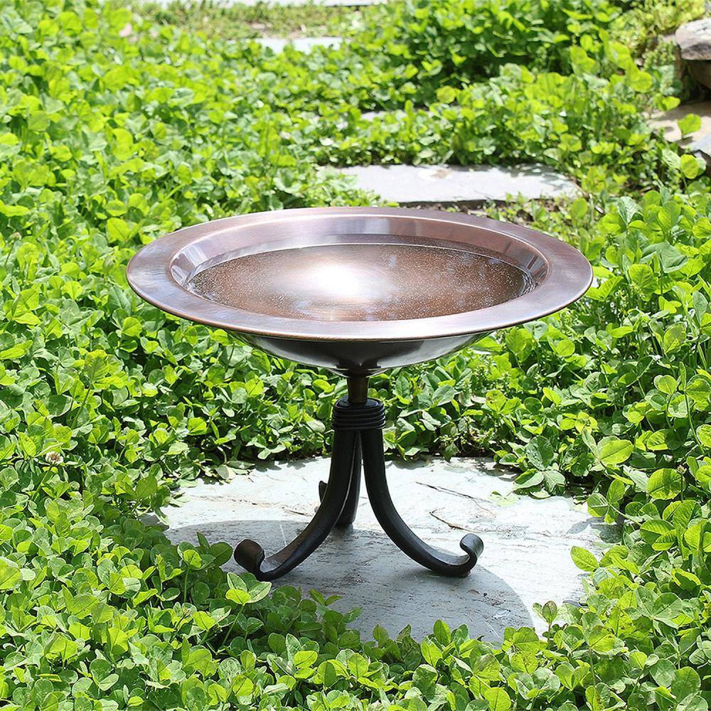 15'' Antique Copper Birdbath with Wrought Iron Tripod Stand
