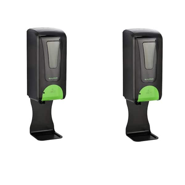 Alpine Industries 1200 ml. Wall Mount Automatic Foam Hand Sanitizer Dispenser in Black with Drip Tray (2-Pack)