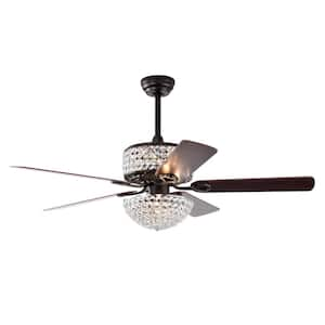 52 in. Indoor Matt Black Dual Crystal Shade Ceiling Fan with 5-Wood Blades, 2-Color fan Blade, AC Motor