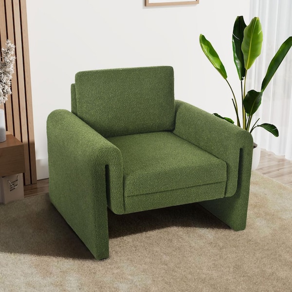 CHRISTOPHER KNIGHT HOME Everly Modern Boucle Fabric Upholstered Accent Chair Round Arm Chair, Green