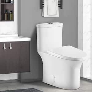 12 in. Rough-In 1-piece 1.28 GPF Dual Flush Elongated Toilet in White, Seat Included