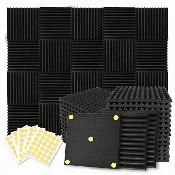 52 Pack 1 in. x 12 in. x 12 in. Acoustic Foam Panels with 300 Piece Double-Side Adhesive for Home Office Recoding Studio