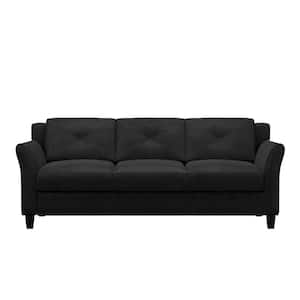 Harvard 78.7 in. Flared Arm Polyester Rectangle 3-Seater Sofa in. Black