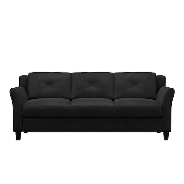 Lifestyle Solutions Harvard 78.7 in. Flared Arm Polyester Rectangle 3-Seater Sofa in. Black