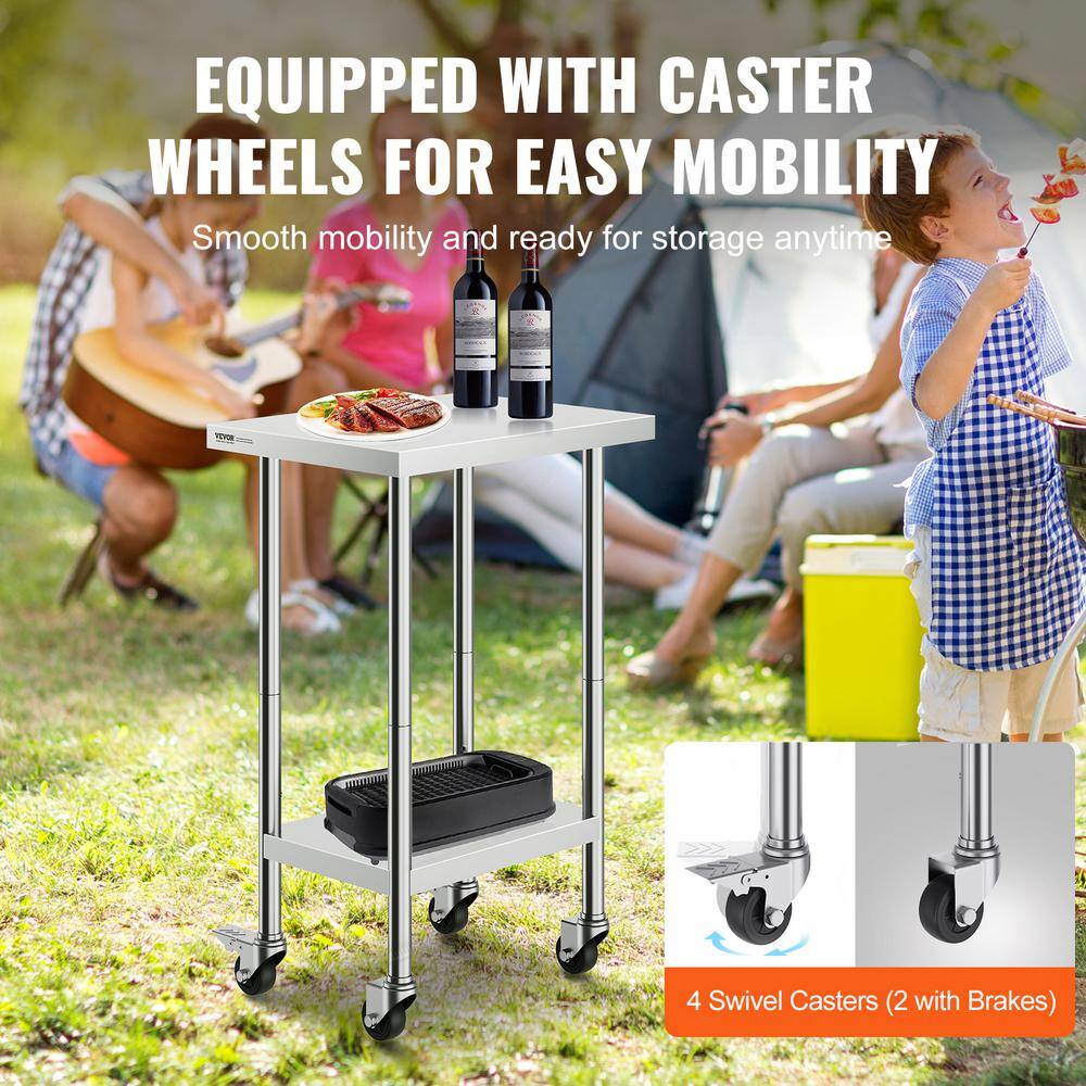 Silver Stainless Steel Adjustable Height Kitchen Cart