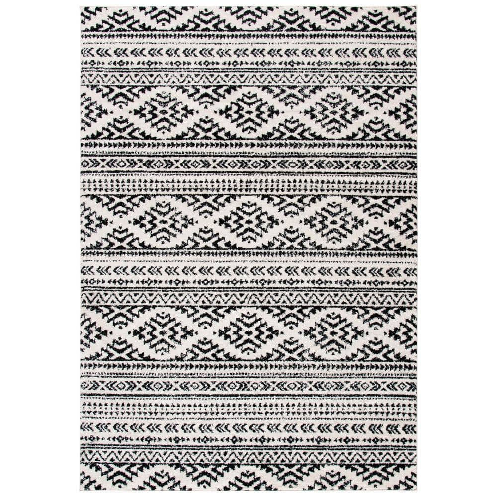 Ivory and Black Geometric 4' x 6' Hand-knotted Area Rug