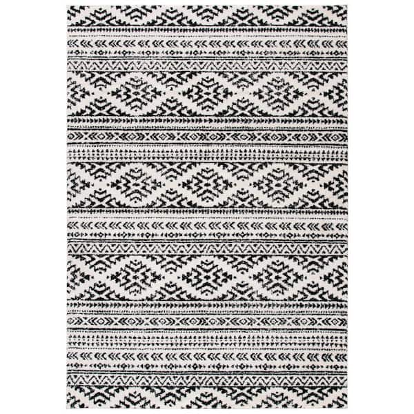 Tulum Ivory/Black 4 ft. x 6 ft. Striped Tribal Geometric Area Rug