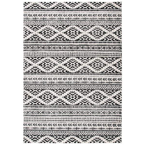 SAFAVIEH Tulum Ivory/Black 5 ft. x 8 ft. Striped Tribal Geometric Area Rug