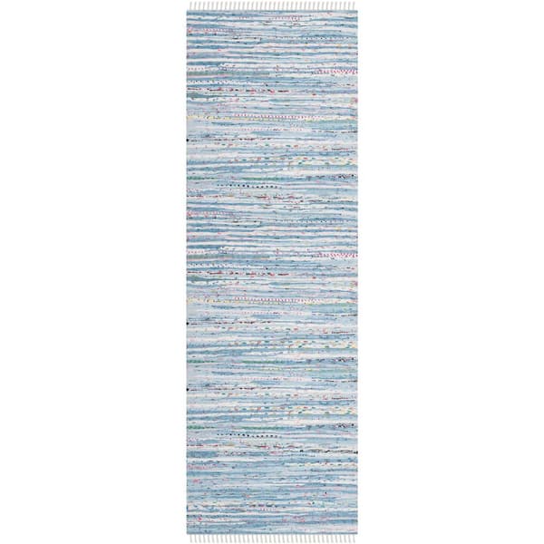 SAFAVIEH Rag Rug Light Blue/Multi 2 ft. x 10 ft. Striped Runner Rug