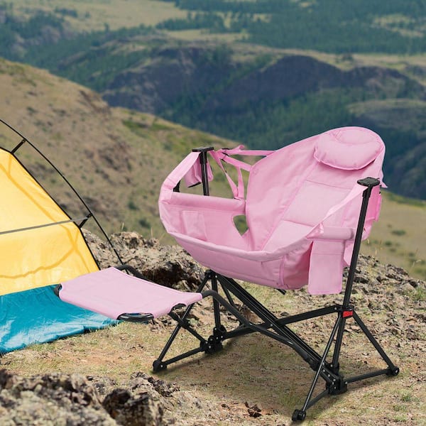 Hammock Camping Chair Pink Mesh Fabric Chair with Retractable