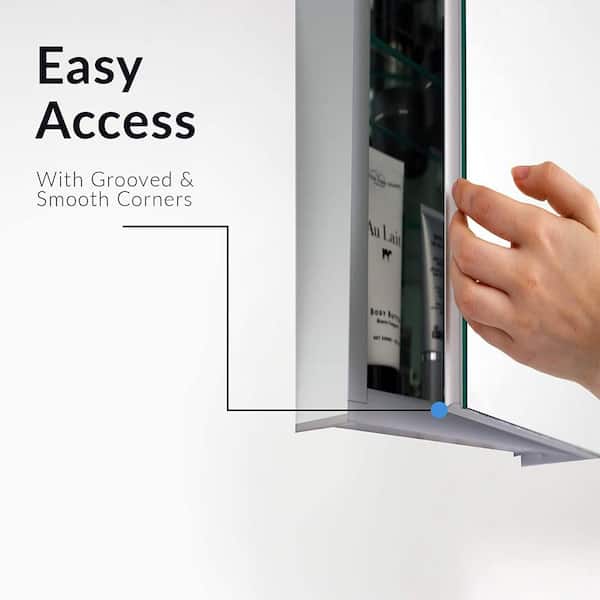 FINE FIXTURES 20 in. x 40 in. Recessed or Surface Wall Mount Medicine Cabinet with Mirror in Silver