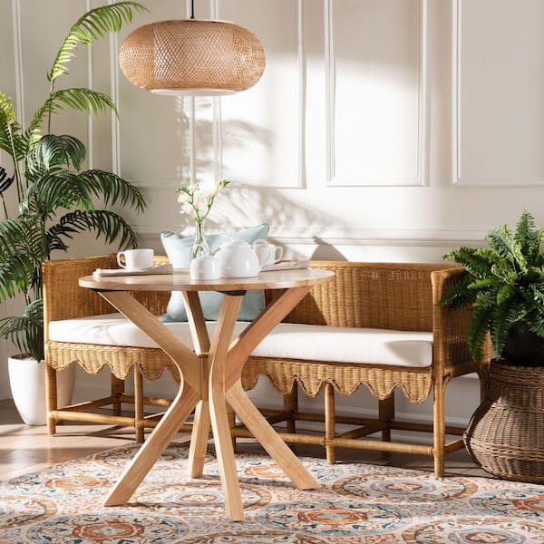 Seranay Light Honey Rattan Dining Bench with Back 73 in.