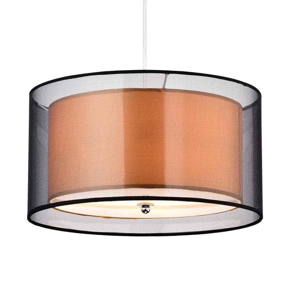 Fabiola 18" Black and Silver Minimalist Crystal Drum Pendant Light