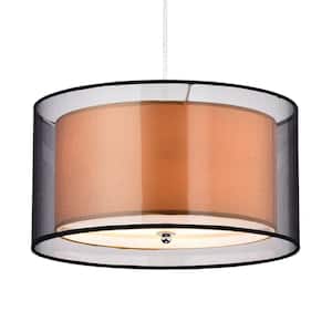 Fabiola 3-Light Black Brown Hanging Chandelier with Fabric Shade