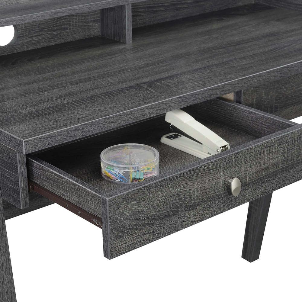 Modern Weathered Gray 42" Desk with Dual Drawers and Cable Management