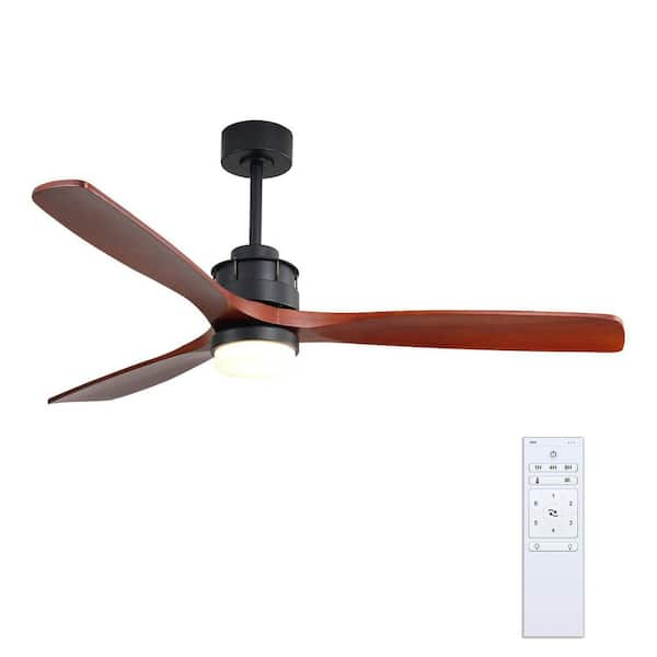 Runesay 60 in. Integrated LED Solid Walnut Red Wood Blades DC Motor Ceiling Fan Living Room Corridor Decorative Fixtures