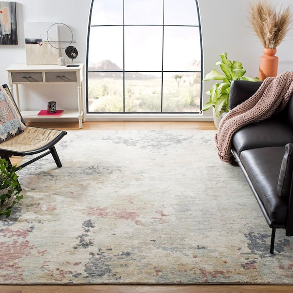 Samarkand 9 ft. x 12 ft. Gray/Ivory Watercolor Distressed Area Rug