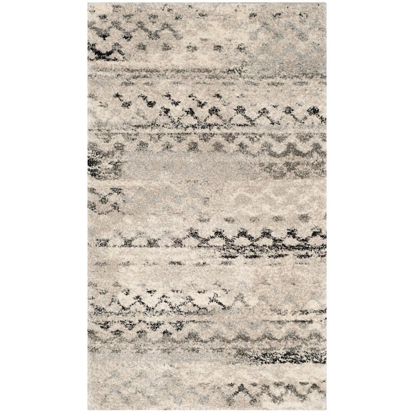 SAFAVIEH Retro Cream/Gray Doormat 3 ft. x 4 ft. Striped Area Rug