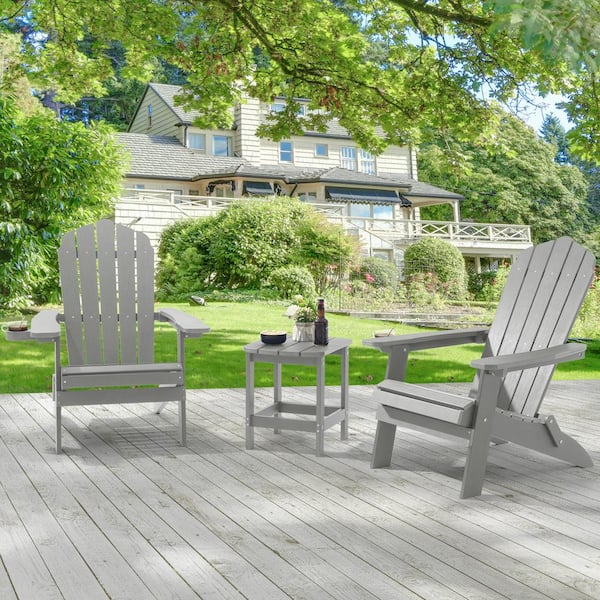 Sonkuki Light Gray Outdoor Plastic Folding Adirondack Chair Patio Fire Pit Chair for Outside (2-Pack)
