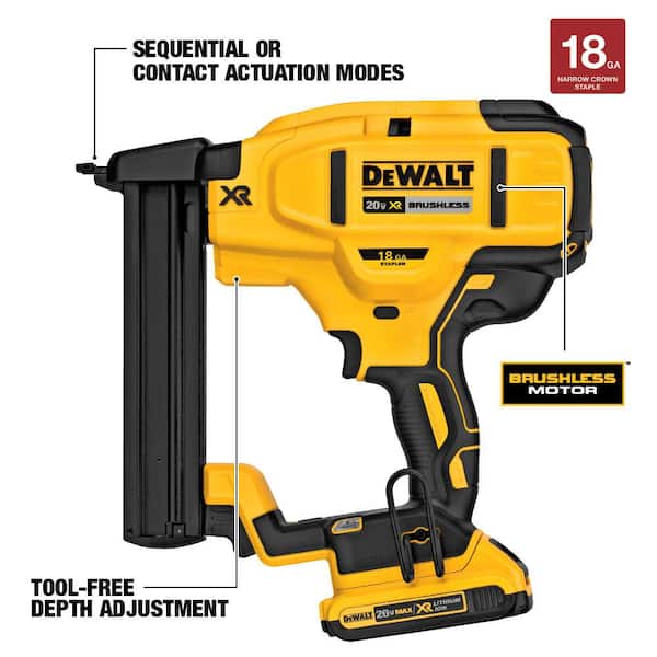 DEWALT DCN681D1 20V MAX XR Lithium-Ion Cordless 18-Gauge Narrow Crown Stapler Kit with 2.0Ah Battery, Charger and Contractor Bag - 3