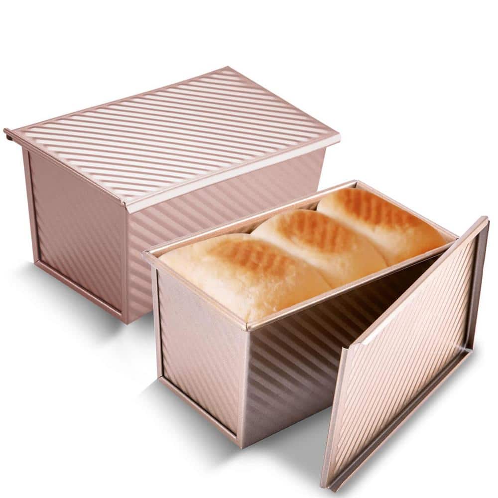 2-Piece Pullman Loaf Pan with Lid 2 Set, 1 lb. Dough Capacity Non-Stick Bak