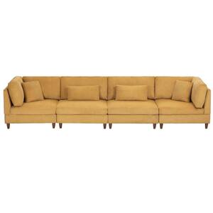 163.6 in. Square Arm 4-Piece Rectangle Shaped Corduroy Fabric Modular Free Combination Sectional Sofa in Orange