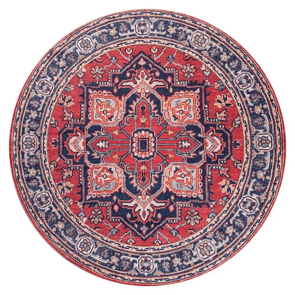 Cirali Ornate Large Medallion Machine-Washable Red/Navy 8 ft. Round Area Rug