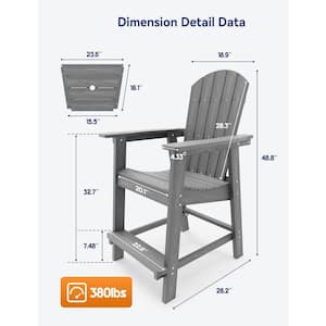 Grey Plastic Adirondack Outdoor Bar Stools with Removable Connecting Table(2-Pack)