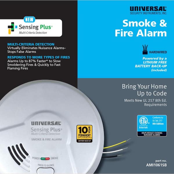 Universal Security Instruments 2-in-1 Smoke & Fire Detector, Battery Backup, Multi-Criteria Detection Hardwired 10-Year Sealed