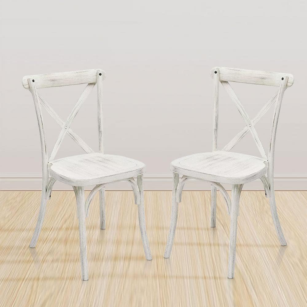 White Resin Cross Back Armless Side Chair Set