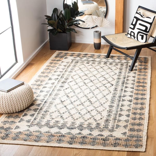 Kilim 2 ft. x 3 ft. Ivory/Gray Boho Geometric Area Rug