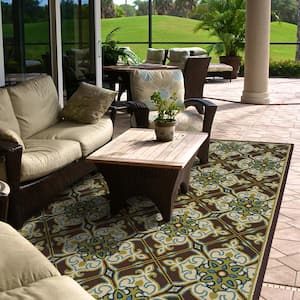 Aruba Brown/Green 4 ft. x 6 ft. Floral Lattice Indoor/Outdoor Patio Area Rug